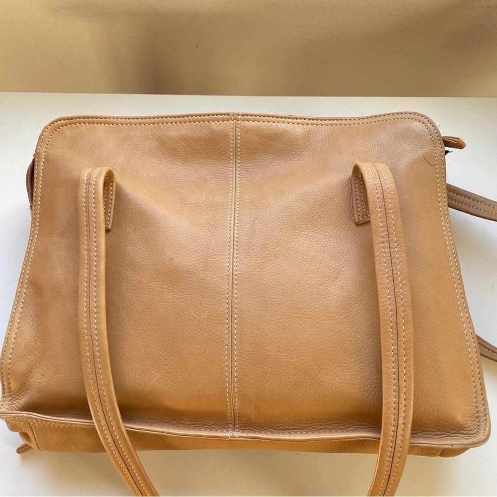 Vintage leather shoulder bag tan computer tablet bag - Picture 3 of 12